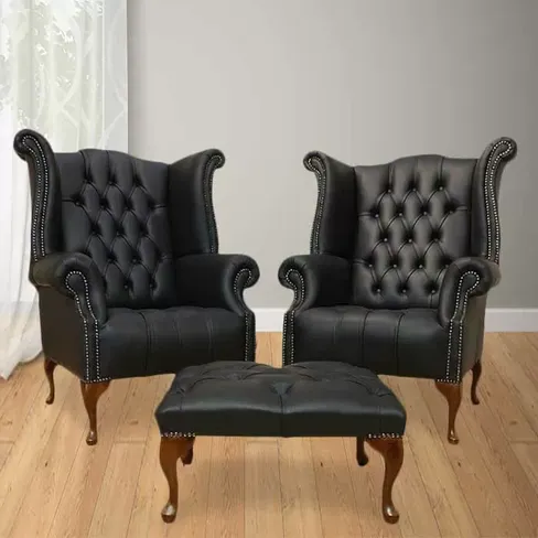 Chesterfield Special Offer High Back Wing Chair + Footstool | DesignerSofas4U