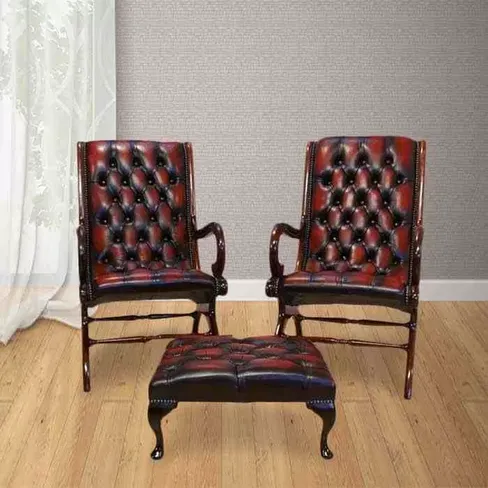 Chesterfield Offer Pair York Slipper Leather Chair And Footstool