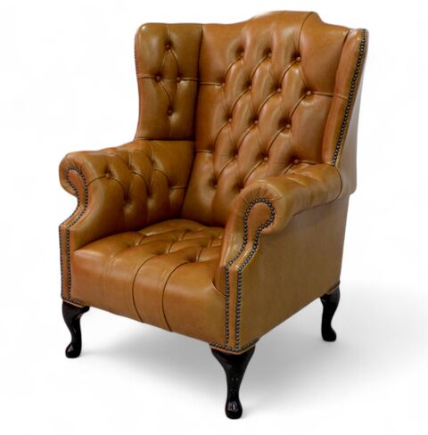 Chesterfield Oxford High Back Wing Chair UK Manufactured Old English Tan