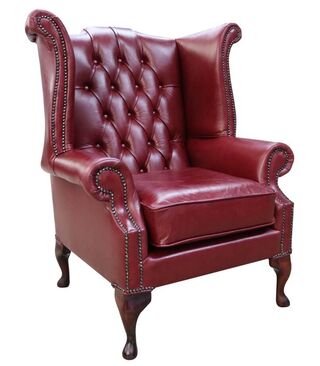 Chesterfield Queen Anne Chair Old English Burgandy Leather