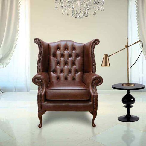 Chesterfield Queen Anne High Back Wing Chair UK Manufactured Old English Hazel
