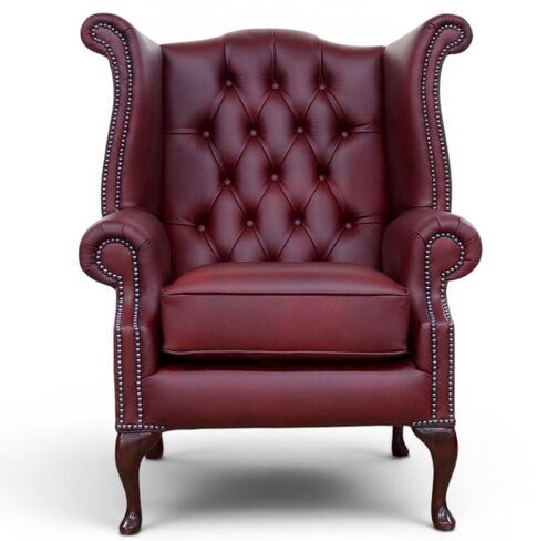 Chesterfield Queen Anne High Back Wing Chair Austen Malbec Leather
