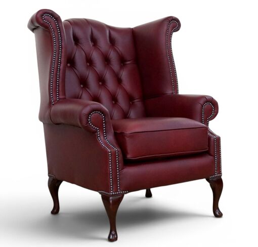 SPECIAL OFFER Chesterfield Queen Anne High Back Wing Chair Austen Malbec Leather