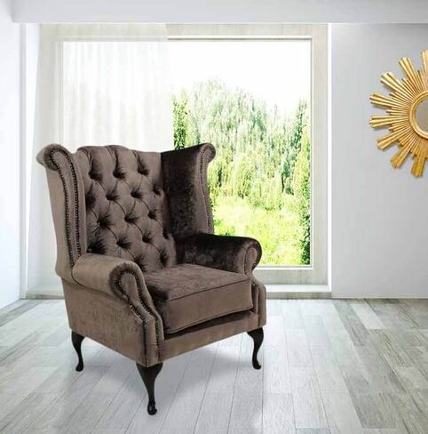 Chesterfield Queen Anne High Back Wing Chair Boutique Sable Velvet