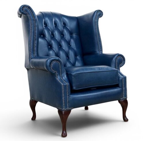 SPECIAL OFFER Chesterfield Leather Queen Anne High Back Wing Chair Old English Peacock Blue