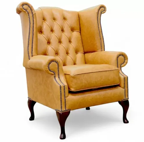 Chesterfield Queen Anne High Back Wing Chair UK Manufactured Old English Tan