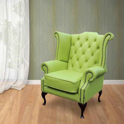 Chesterfield Queen Anne High Back Wing Chair UK Manufactured Melon