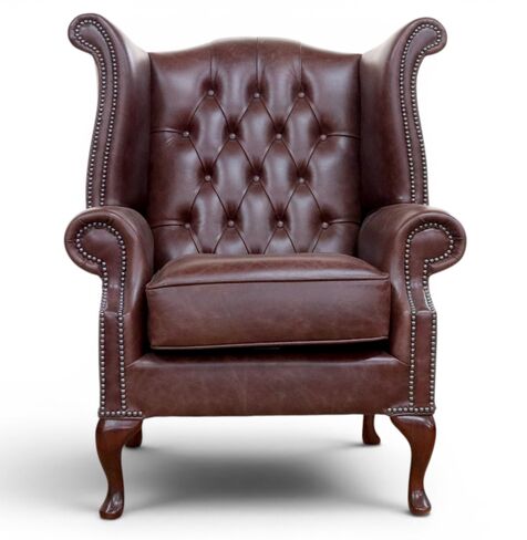 SPECIAL OFFER Chesterfield Queen Anne High Back Wing Chair Old English Hazel Leather