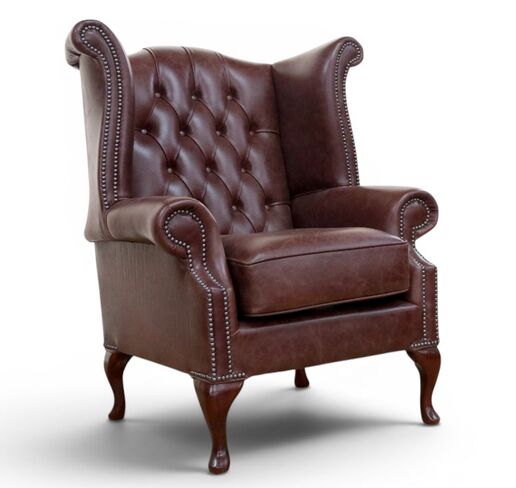 SPECIAL OFFER Chesterfield Queen Anne High Back Wing Chair Old English Hazel Leather