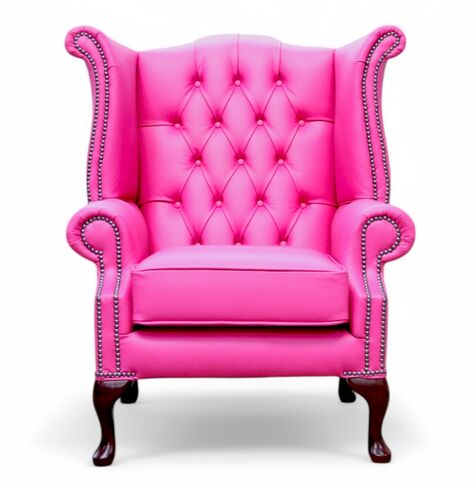 Chesterfield Queen Anne High Back Wing Chair Vele Fuchsia Pink