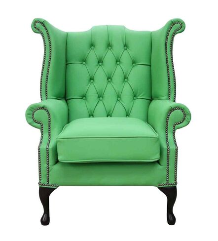Chesterfield Queen Anne High Back Wing Chair UK Manufactured Apple Green
