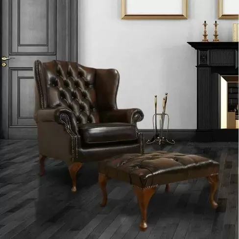 Chesterfield Stamford Offer High Back Wing Chair Footstool