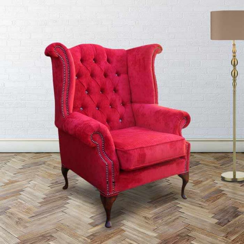Chesterfield Swarovski Queen Anne High Back Wing Chair Post Box Red