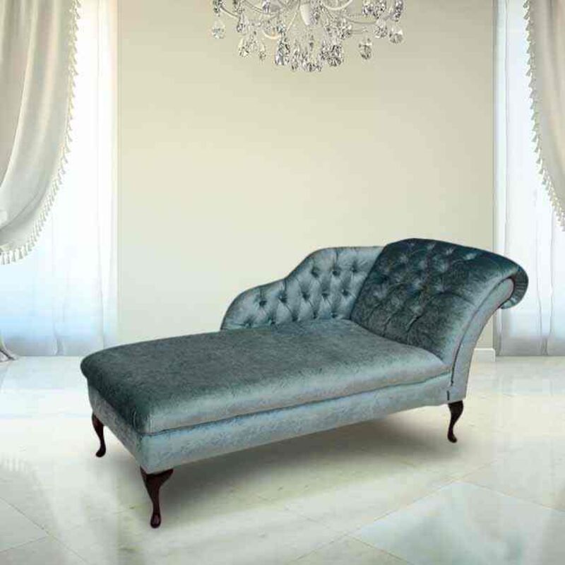 Product photograph of Chesterfield Velvet Chaise Lounge Day Bed Modena Lagoon Blue from Designer Sofas 4U