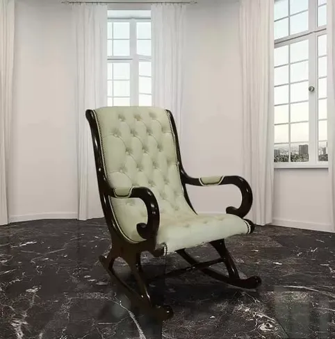Chesterfield York Slipper Rocking Chair Cream Leather