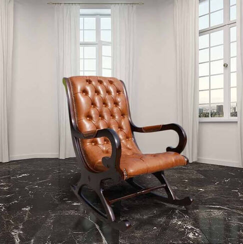 Chesterfield York Slipper Rocking Chair Old English Bruciato Leather