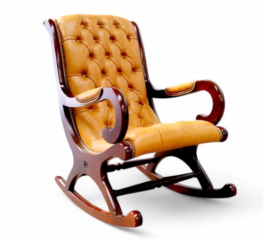 Chesterfield York Slipper Rocking Chair Old English Buckskin Leather