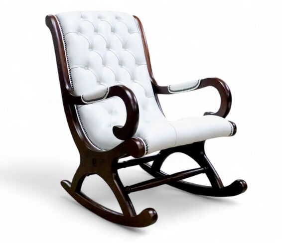 Chesterfield York Slipper Rocking Chair Old English Ghost White Leather