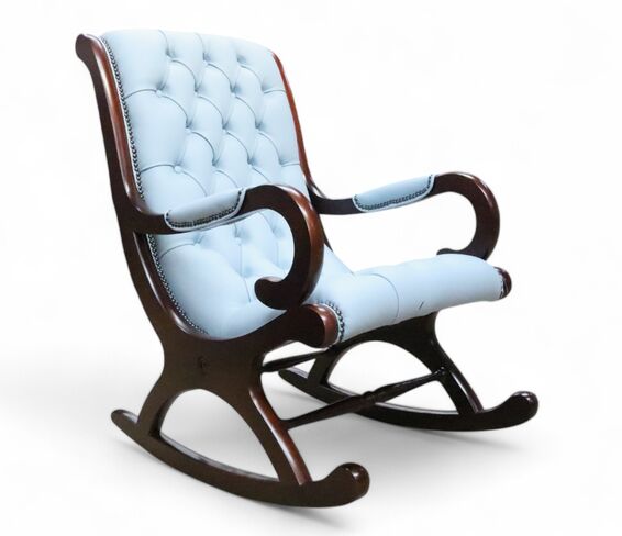 Chesterfield York Slipper Rocking Chair Parlour Blue Leather