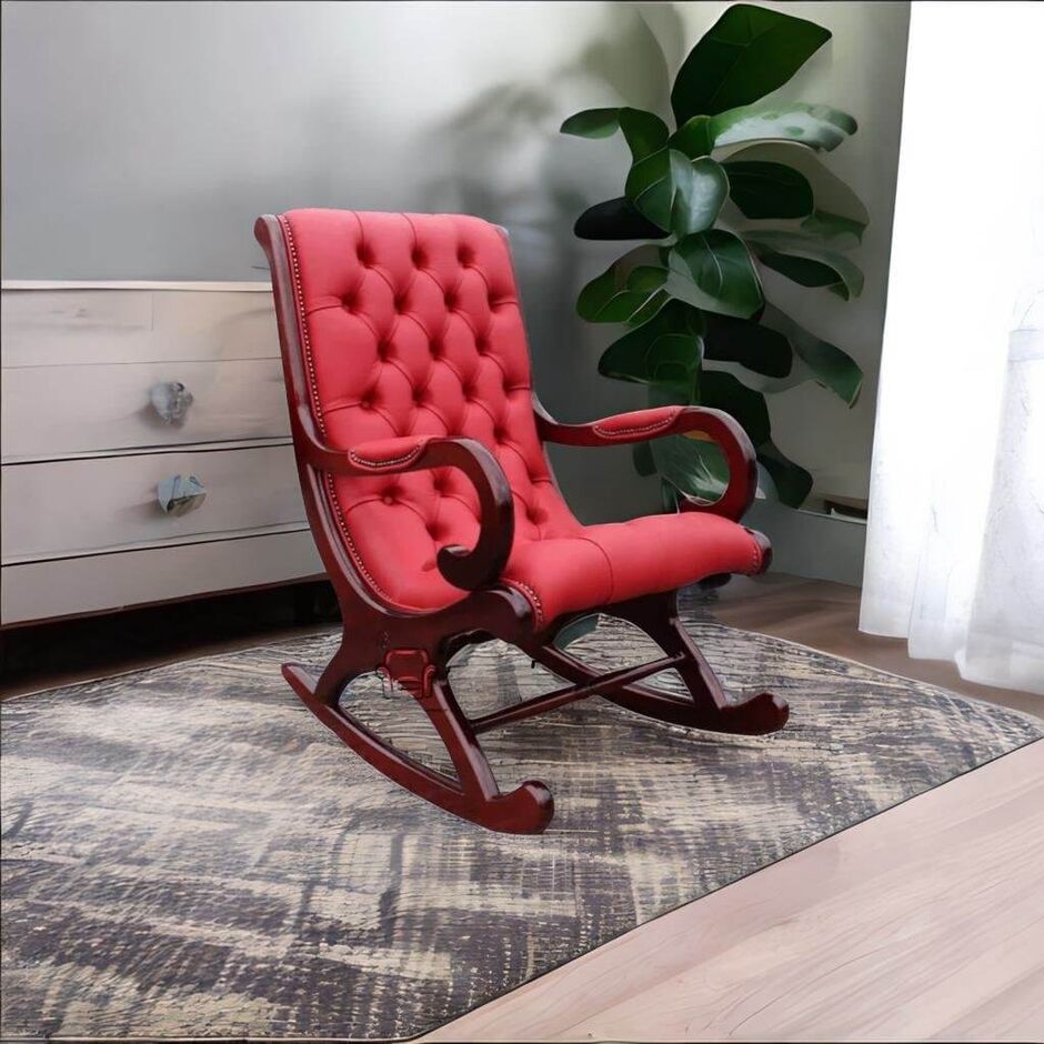 Chesterfield York Slipper Rocking Chair Red Leather2