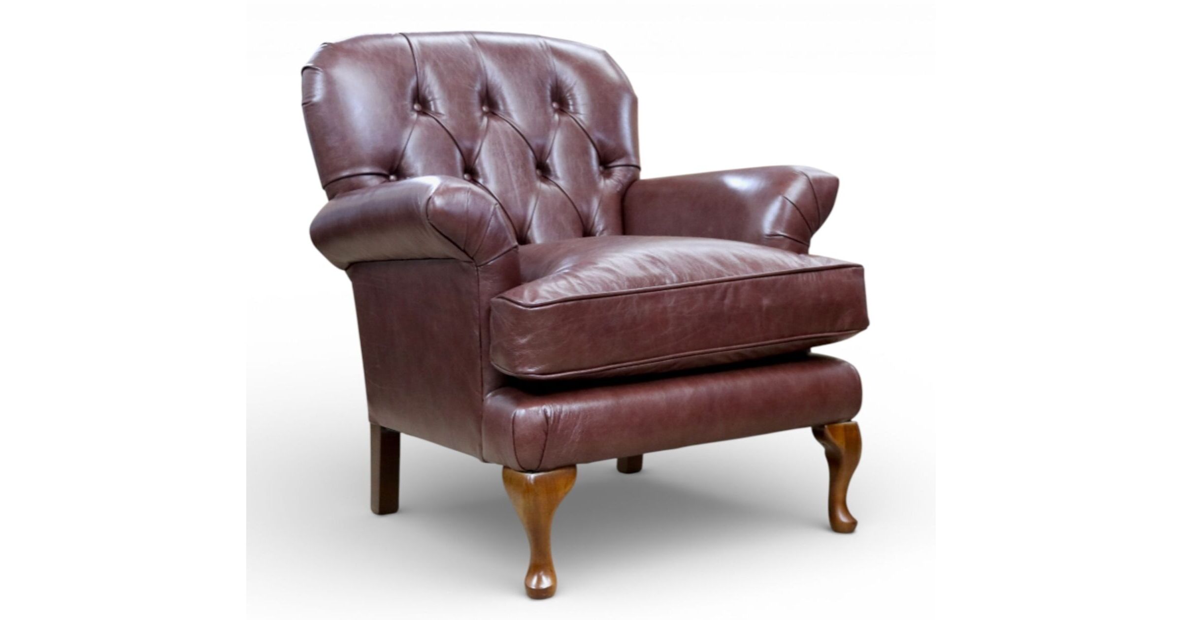 Classic Chesterfield Tufted Brown Leather Armchair with Solid Wood Legs ...