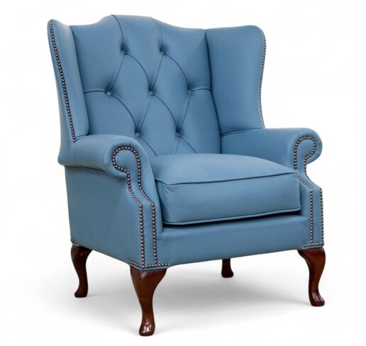 SPECIAL OFFER Duke Chesterfield Queen Anne Flat Wing High Back Wing Chair Shelly Parlour Blue Leather