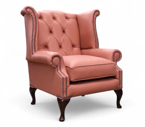 Duke Chesterfield Queen Anne High Back Wing Chair Shelly Tuscany Leather