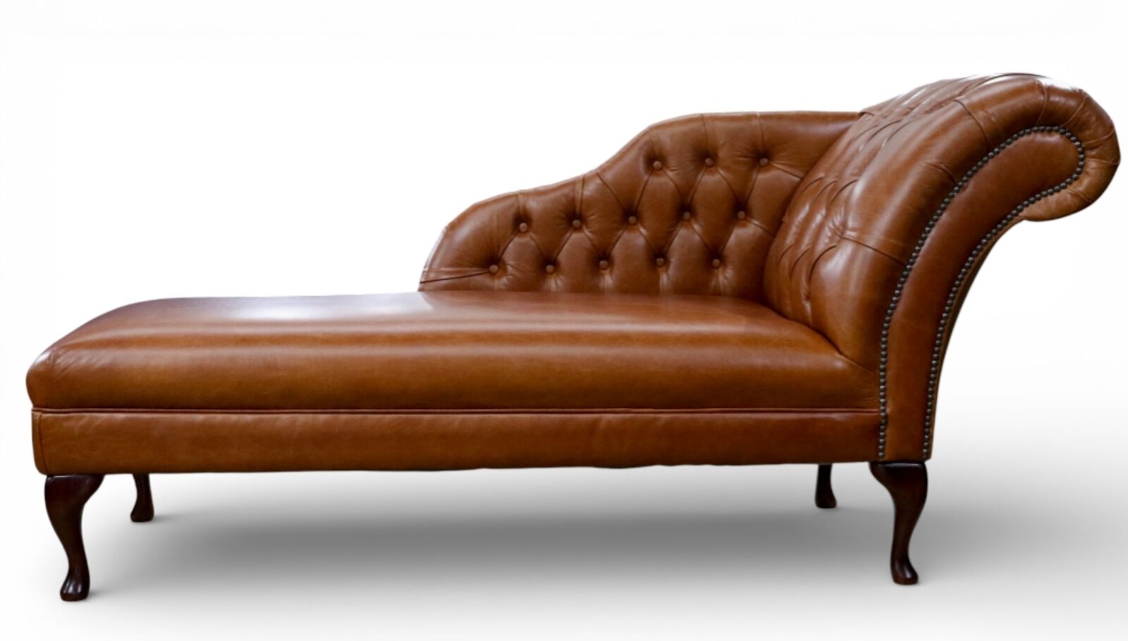 Elegant Chesterfield Malt Brown Leather Chaise Lounge Tufted