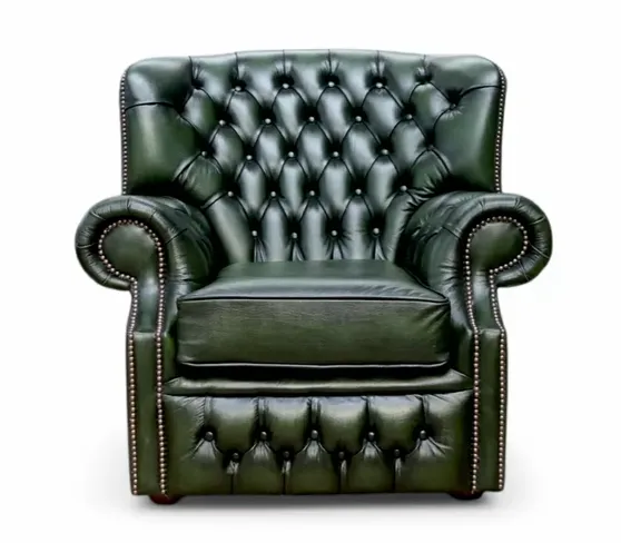 Green Chesterfield Monks High Back Wing chair