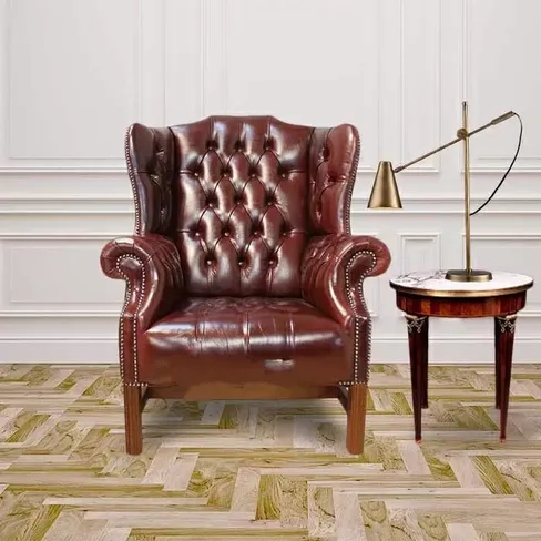 Wing Chair Kings Handmade Newcastle Burgandy Real Leather