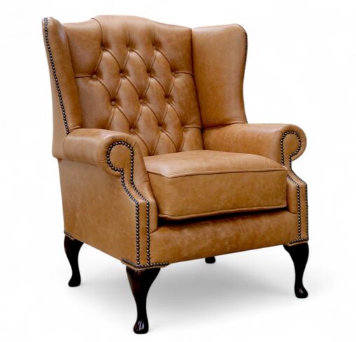 Old English Tan Leather Chesterfield Bloomsbury Flat Wing  High Back Wing Chair | DesignerSofas4U