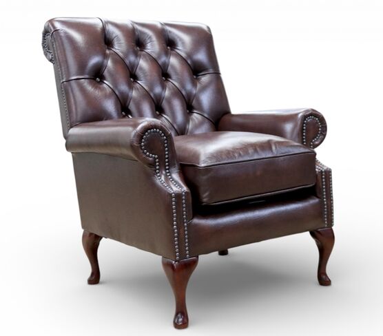 Parliament Chesterfield High Back Armchair Antique Brown Green Leather
