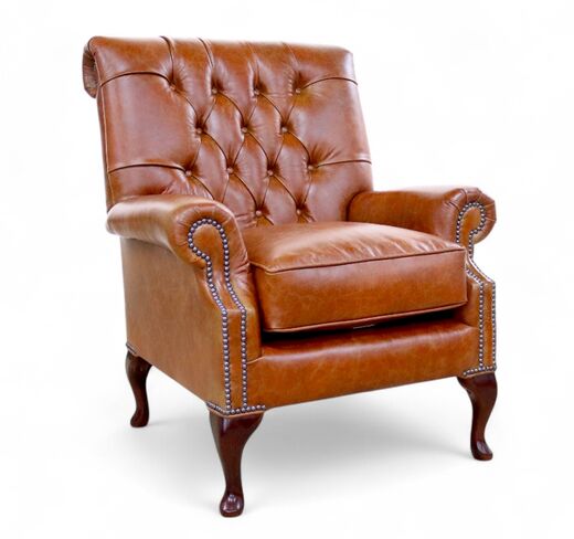 Parliament Chesterfield High Back Armchair Traditional Cognac Leather