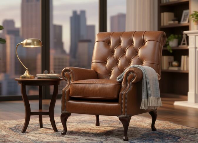 Parliament Chesterfield High Back Armchair Traditional Cognac Leather