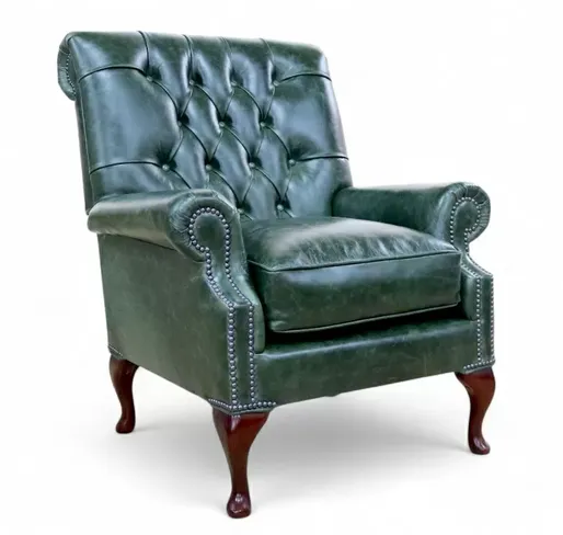Parliament Chesterfield High Back Armchair Traditional Green Leather