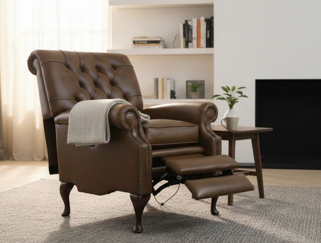 Parliament Reclining Chesterfield High Back Armchair Antique Tan Leather