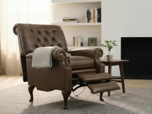 Parliament Reclining Chesterfield High Back Armchair Antique Tan Leather