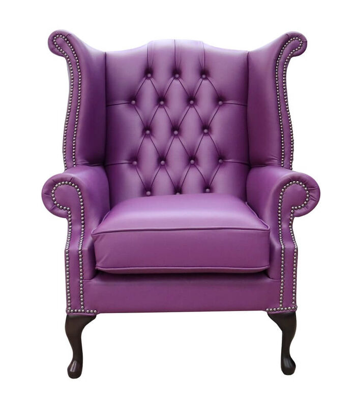 Product photograph of Quality Purple Chesterfield Queen Anne Wing Chair Designersofas4u from Designer Sofas 4U