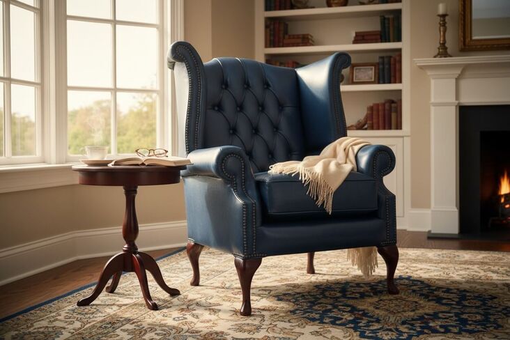 SPECIAL OFFER Chesterfield Leather Queen Anne High Back Wing Chair Old English Peacock Blue