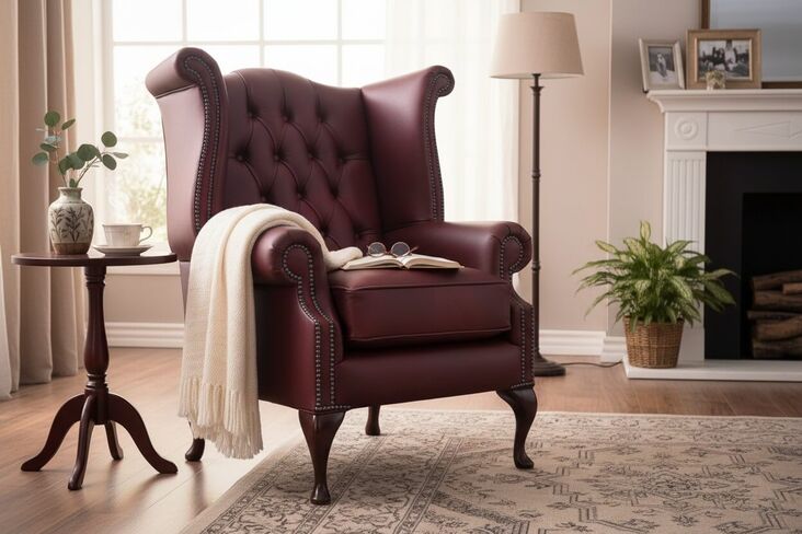 SPECIAL OFFER Chesterfield Queen Anne High Back Wing Chair Austen Malbec Leather