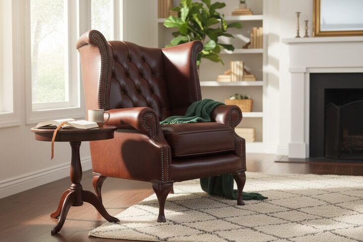 SPECIAL OFFER Chesterfield Queen Anne High Back Wing Chair Heritage Mahogany Leather