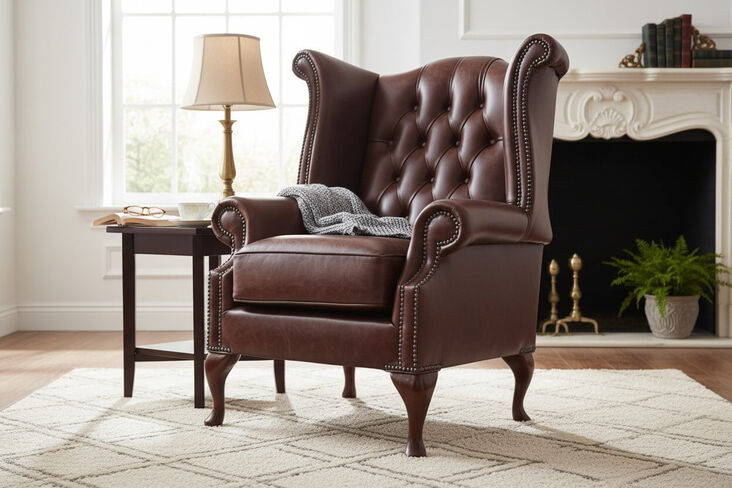 SPECIAL OFFER Chesterfield Queen Anne High Back Wing Chair Old English Hazel Leather