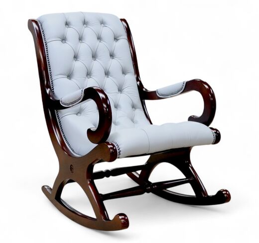 Vintage Elegance York Slipper Rocking Chair Silver Grey Leather – Luxurious Comfort & Timeless Style