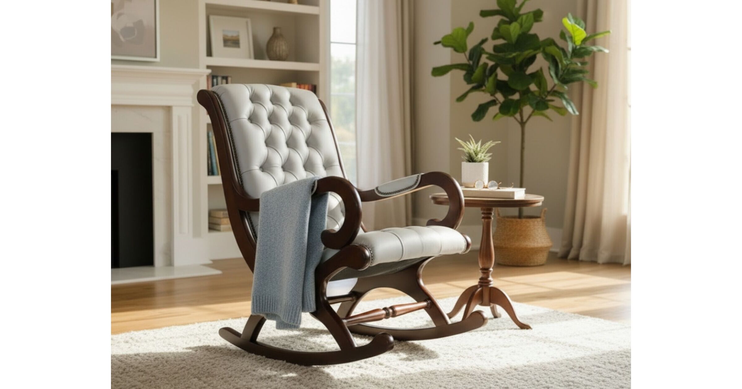 Vintage Elegance York Slipper Rocking Chair Silver Grey Leather ...