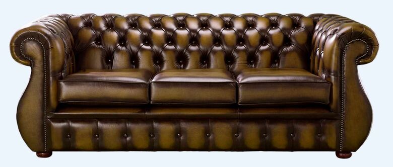 Chesterfield Kimberley Antique Gold Leather 3 Seater Sofa Offer