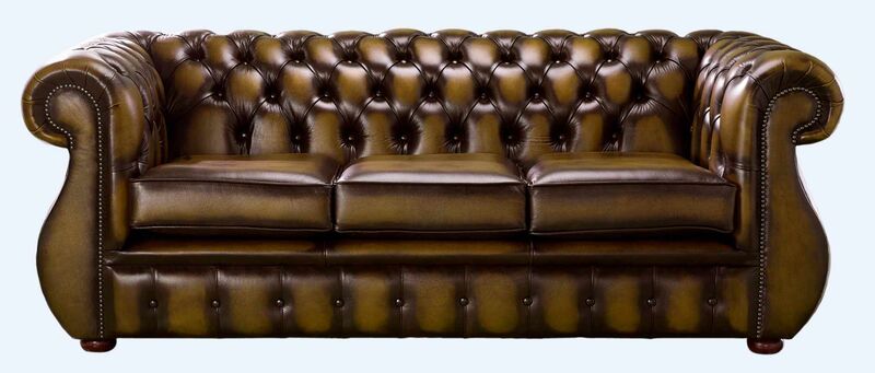 Product photograph of Chesterfield Kimberley Antique Gold Leather 3 Seater Sofa Offer from Designer Sofas 4U