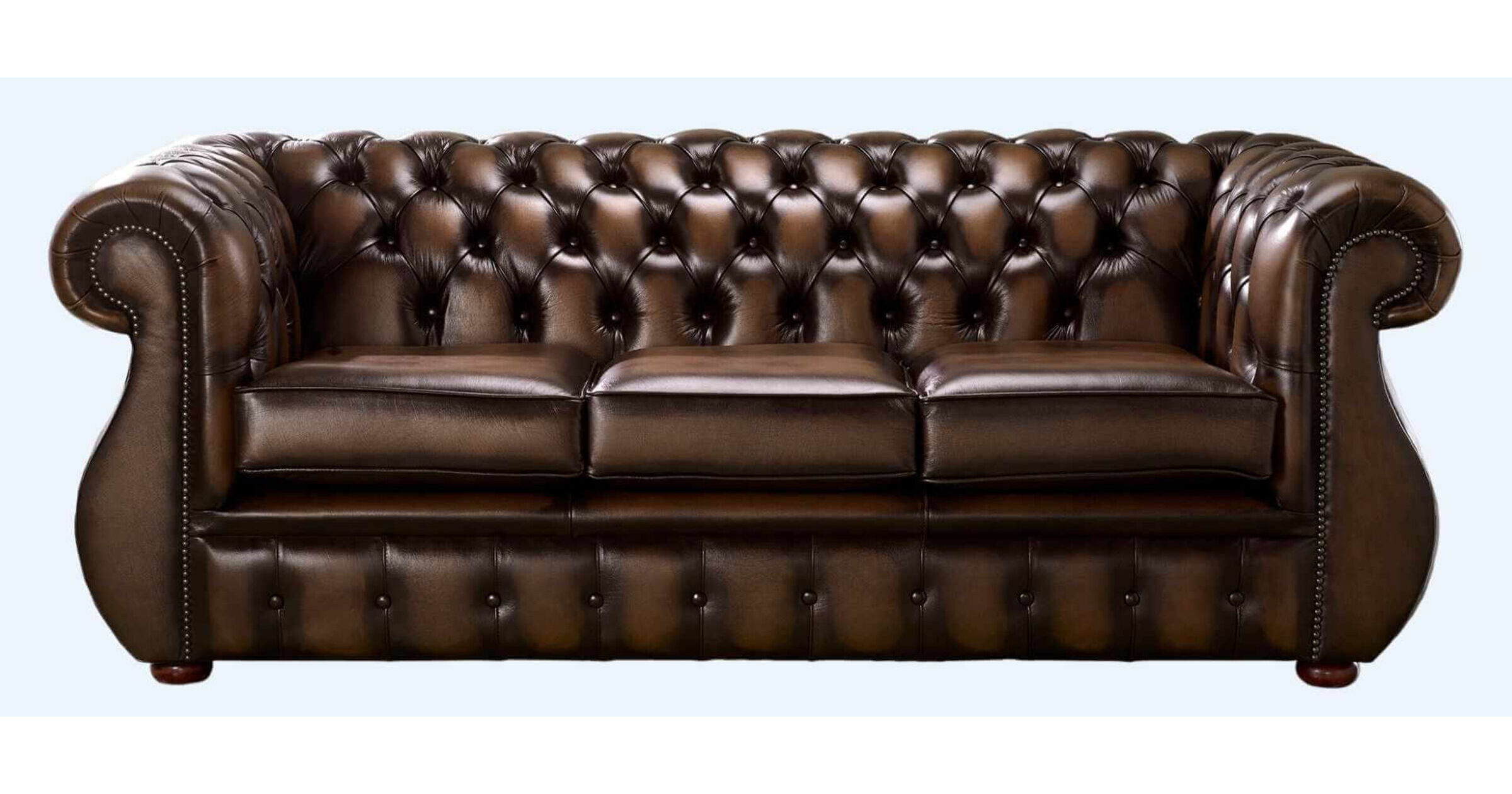 Kimberley Antique Brown Leather Chesterfield Sofa - 3 Seater