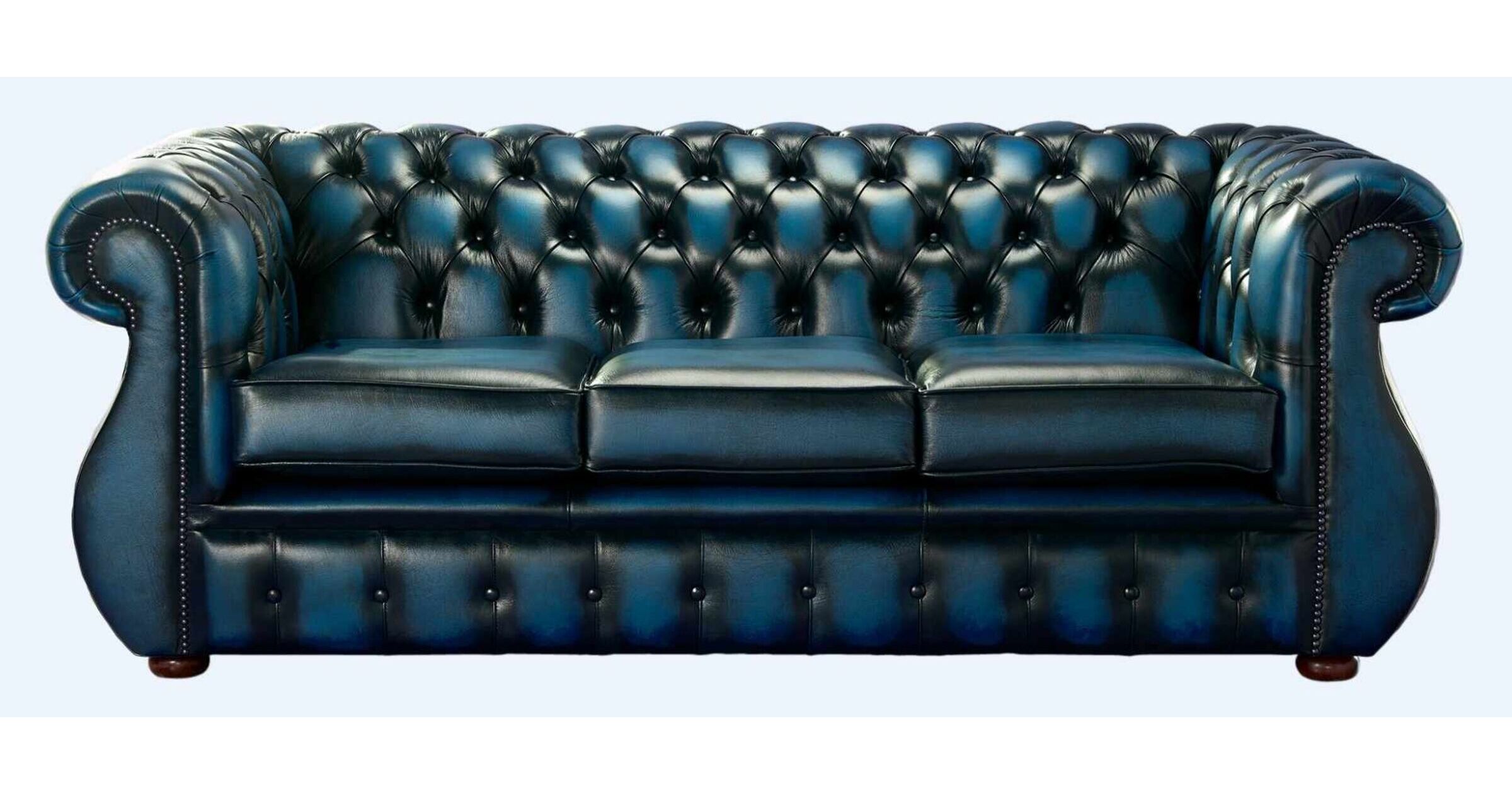 leather and blue sofa