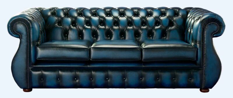 Product photograph of Chesterfield Kimberley Antique Blue Leather 3 Seater Sofa Offer from Designer Sofas 4U