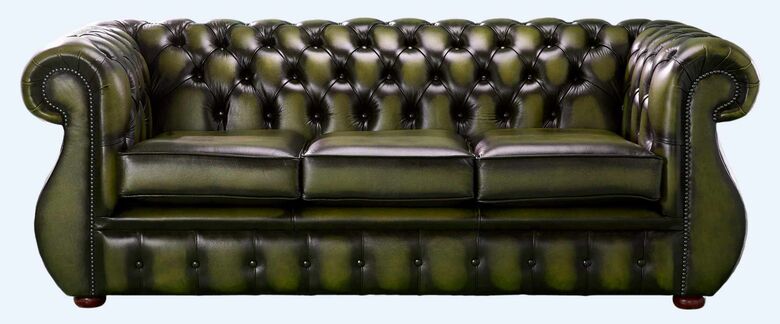 Chesterfield Kimberley Antique Olive Green Leather 3 Seater Sofa Offer